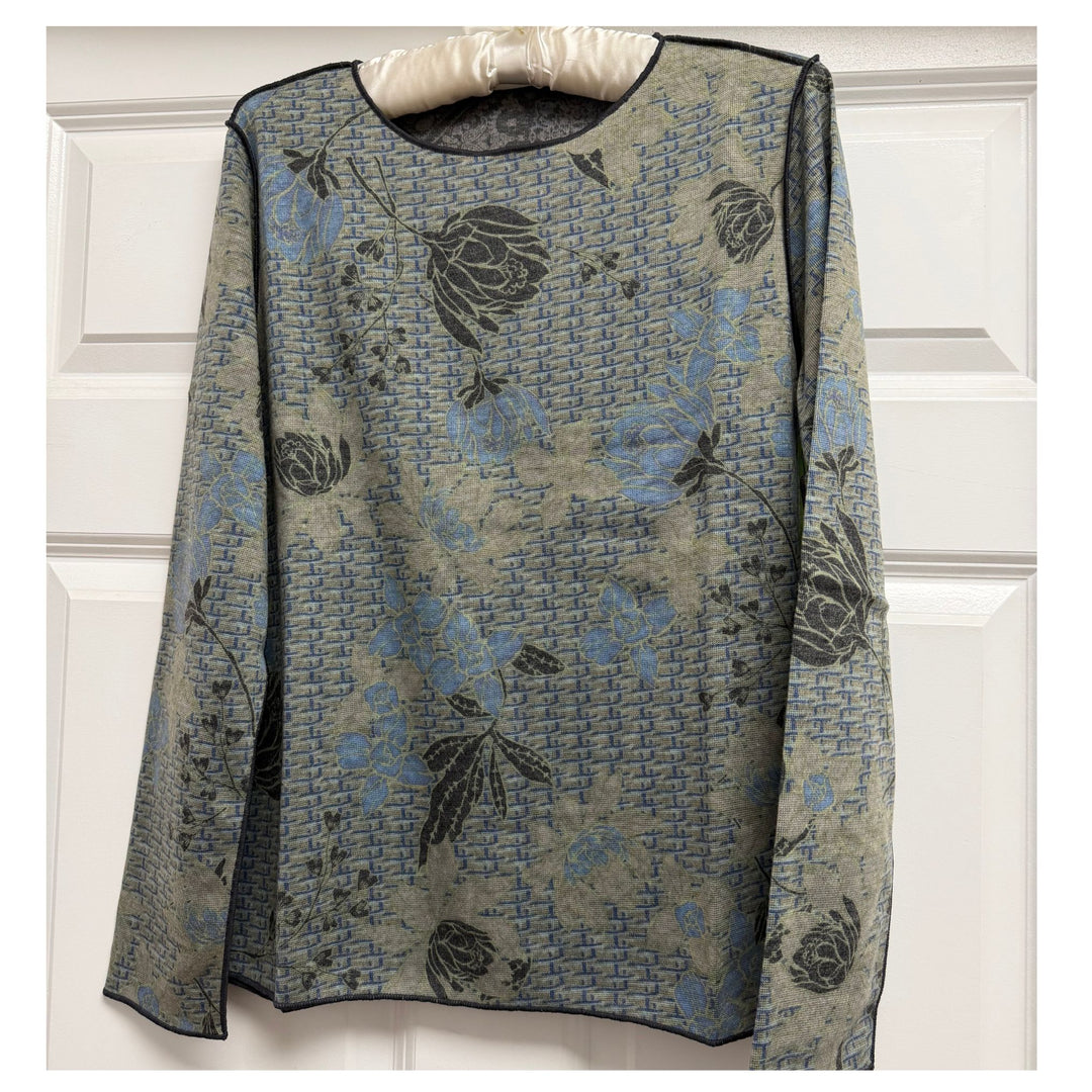 Trisha Tyler Blue &amp; Charcoal Reversible Round Neck Top
