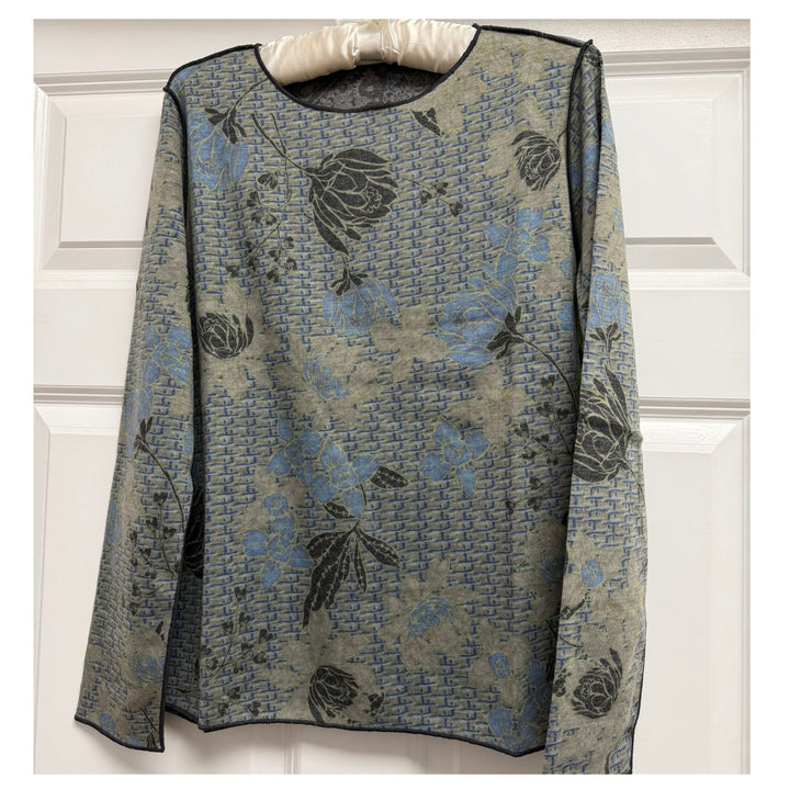 Trisha Tyler Blue &amp; Charcoal Reversible Round Neck Top