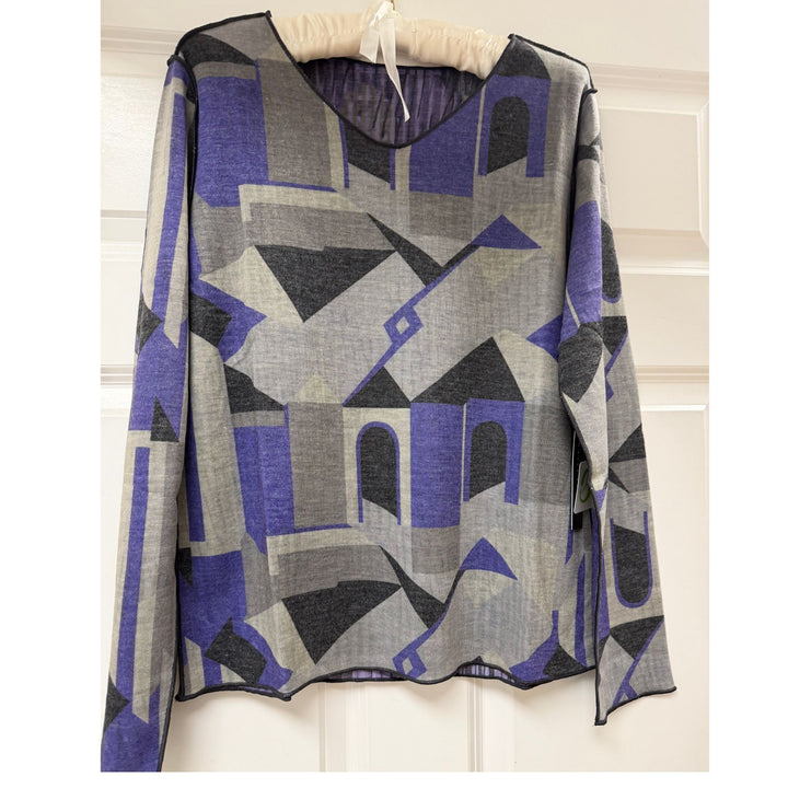 Trisha Tyler Purple Multi Reversible Abstract Knit Top