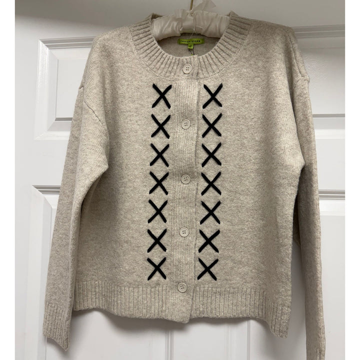 Trisha Tyler Oatmeal x-Stitch Button Cardigan