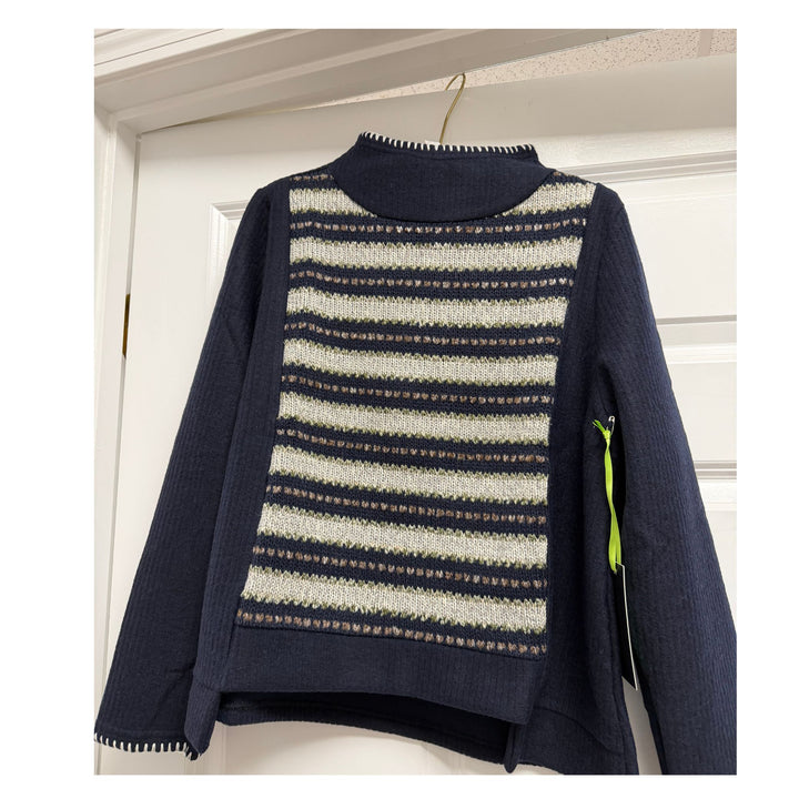 Trisha Tyler Navy Textured Knit Panel Top