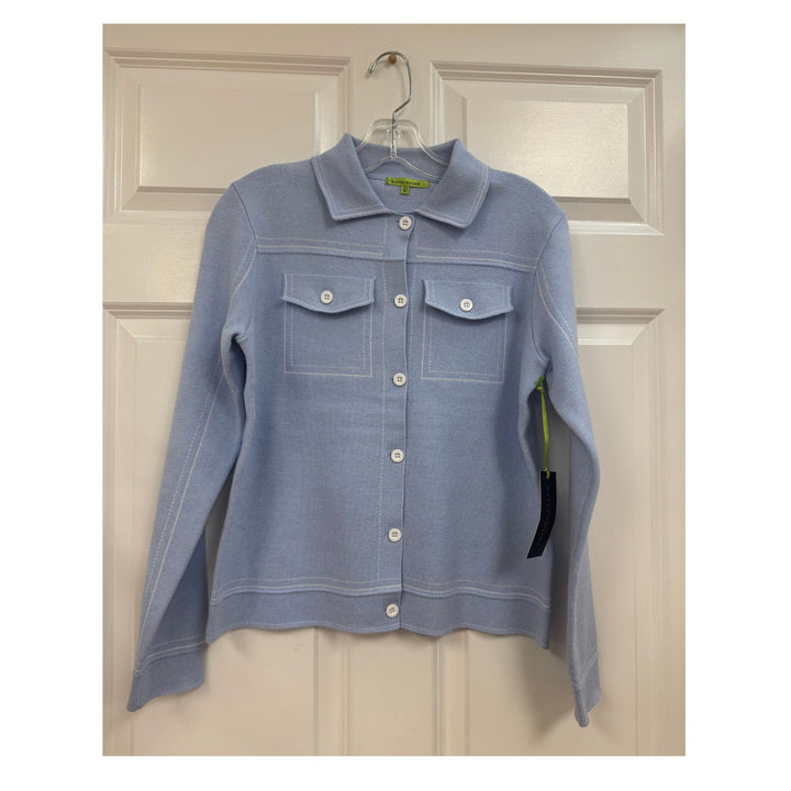 Pastel Blue Knit Button Up Cardigan with Pocket Detail