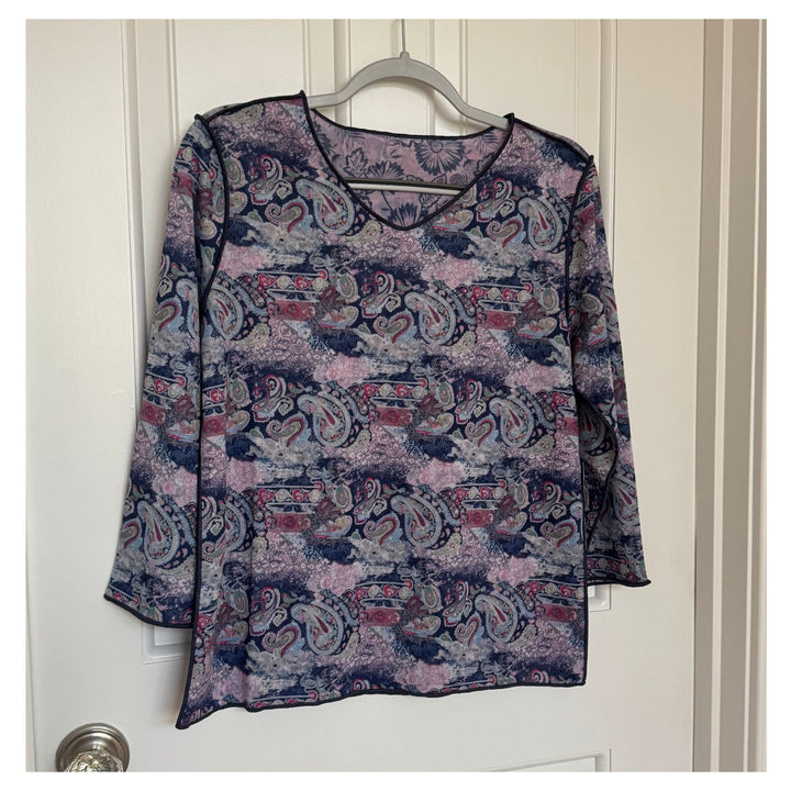 2-in-1 Reversible Paisley &amp; Floral V-Neck Top | 3/4 Sleeve Travel Essential