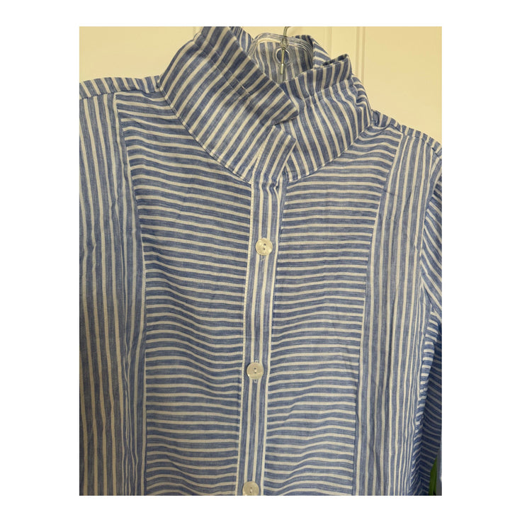 Coastal Blue Stripe Button Down Shirt Jacket