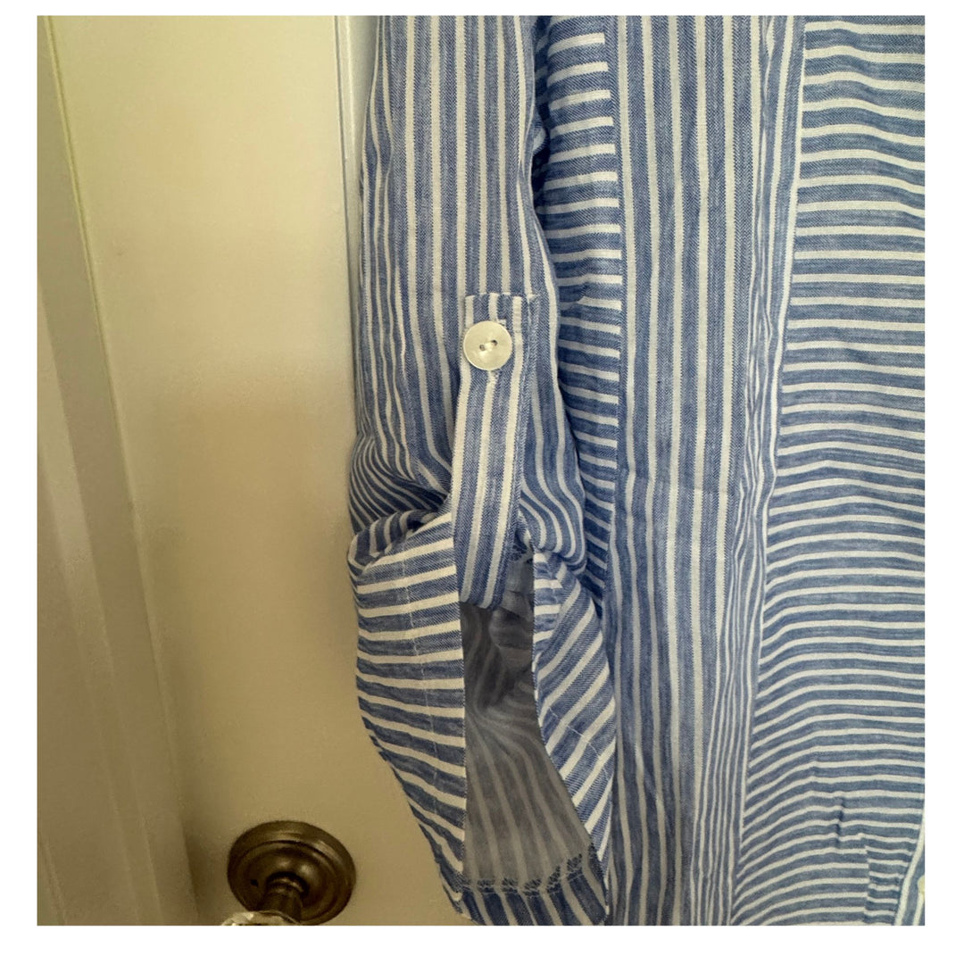 Coastal Blue Stripe Button Down Shirt Jacket
