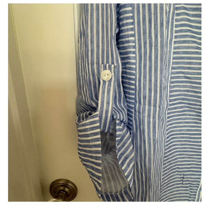 Coastal Blue Stripe Button Down Shirt Jacket
