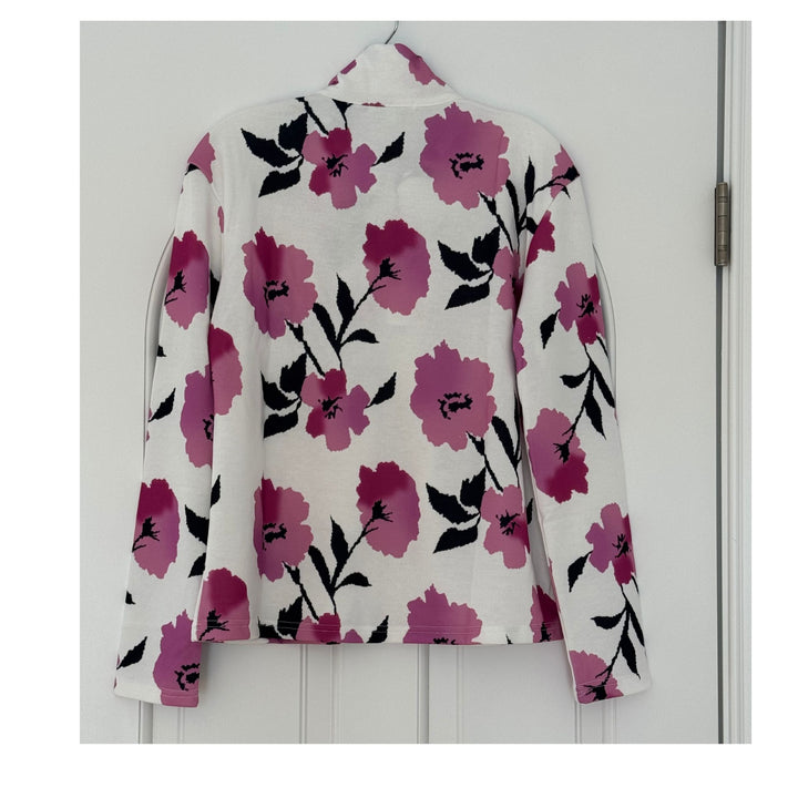 Floral Quarter Zip, Long Sleeve Pullover Top