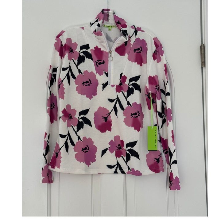 Floral Quarter Zip, Long Sleeve Pullover Top
