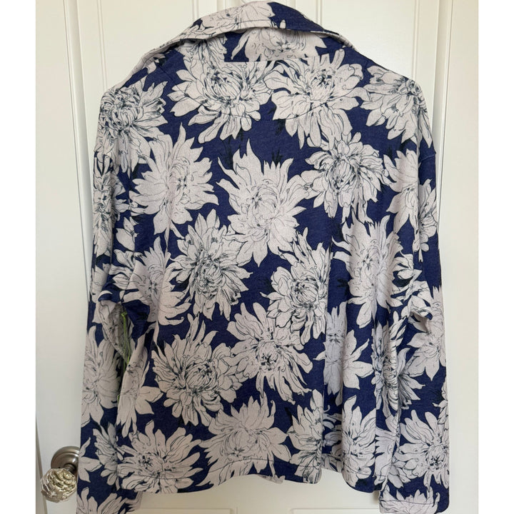 Navy Floral French Terry Zip-Front Cardigan – Lightweight Versatile Layer