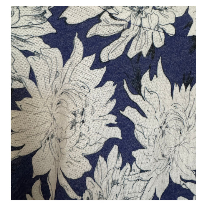 Navy Floral French Terry Zip-Front Cardigan – Lightweight Versatile Layer
