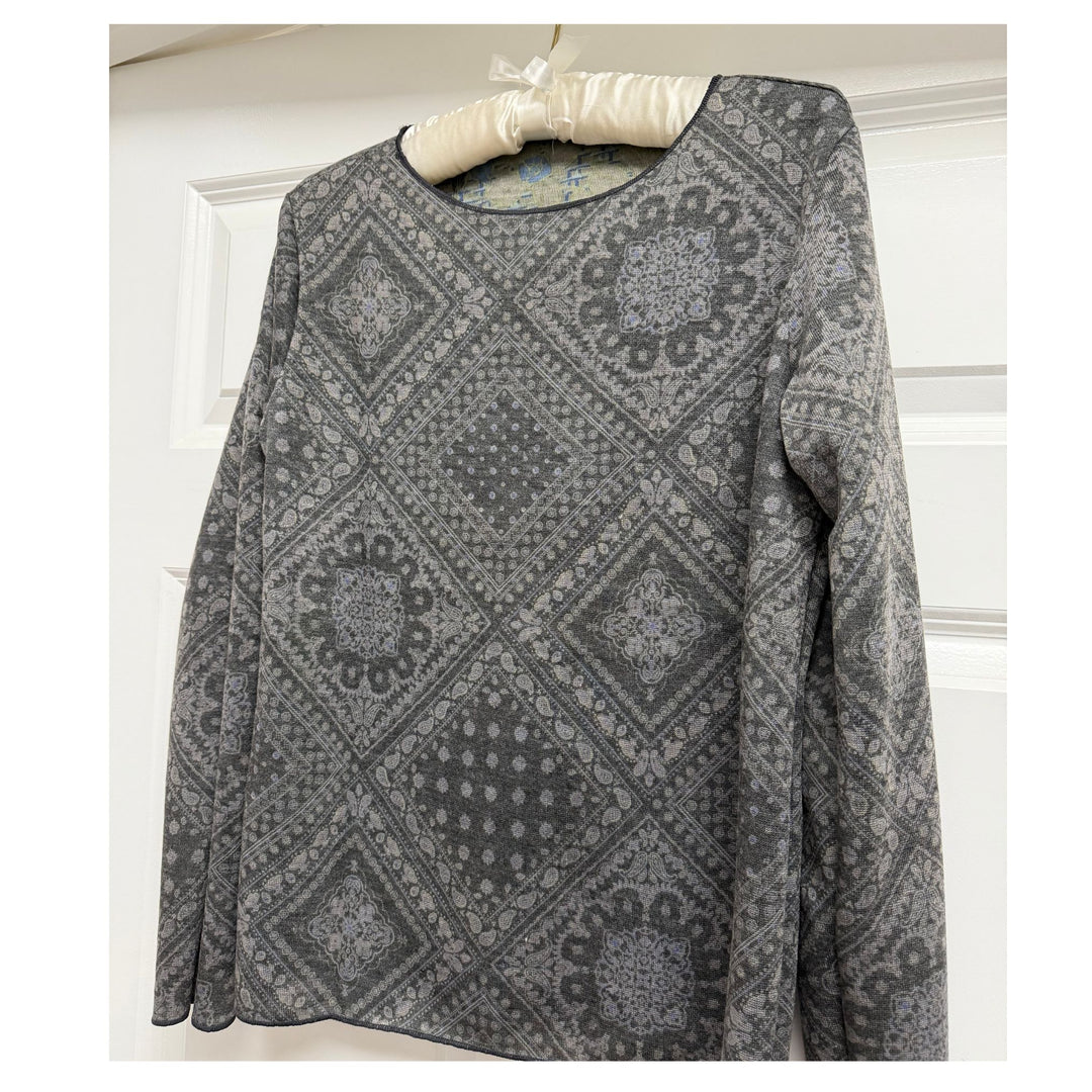 Trisha Tyler Blue &amp; Charcoal Reversible Round Neck Top