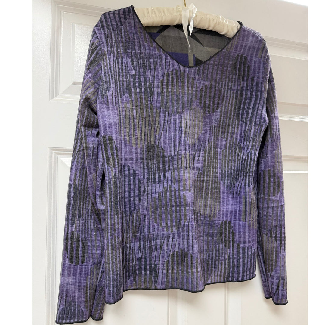 Trisha Tyler Purple Multi Reversible Abstract Knit Top