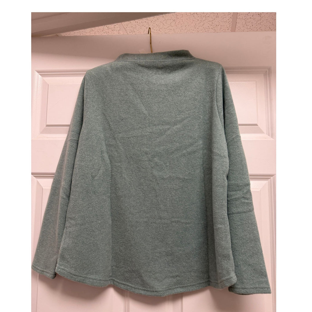 Trisha Tyler Turquoise Blanket Stitch Pocket Sweater