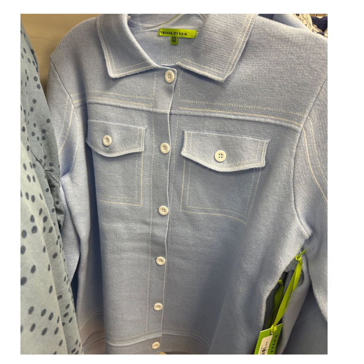 Pastel Blue Knit Button Up Cardigan with Pocket Detail