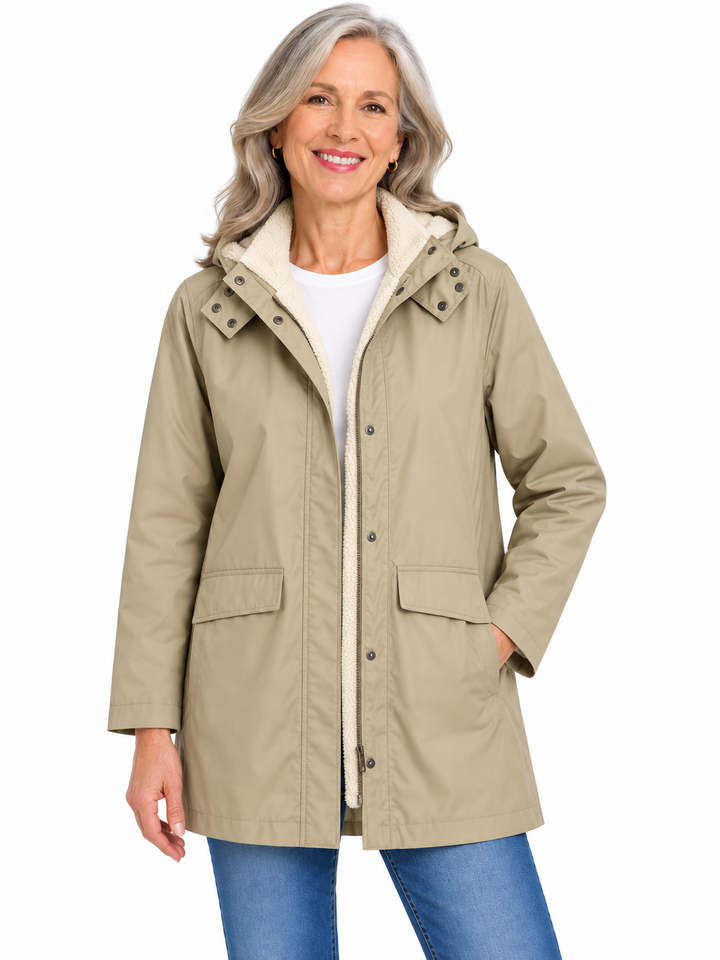 Batela Long Waterprooof Fleece-Lined Raincoat - Milk or Aqua