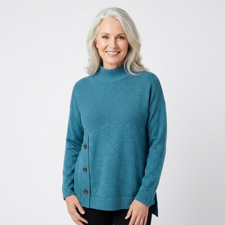 Trisha Tyler Teal Asymmetrical Mock Neck Sweater