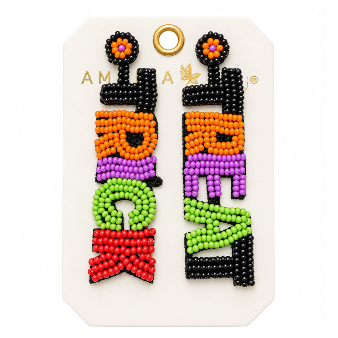 Beaded Trick or Treat Drop Earrings - 3" Halloween Earrings