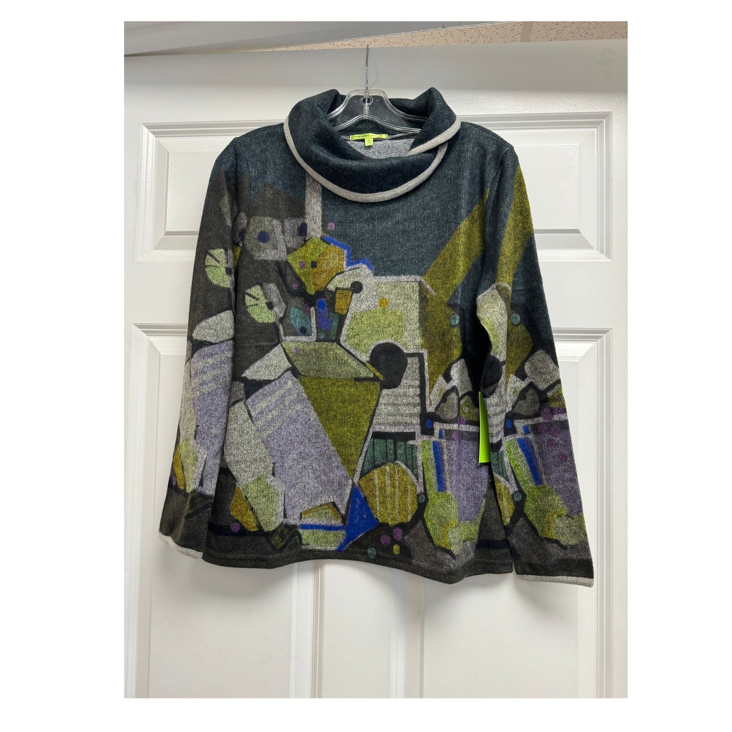 Trisha Tyler Abstract Print Sweater Grey/Lime Green