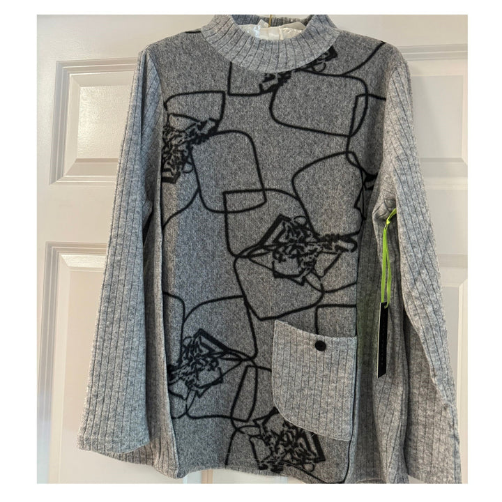 Grey Print Front Sweater