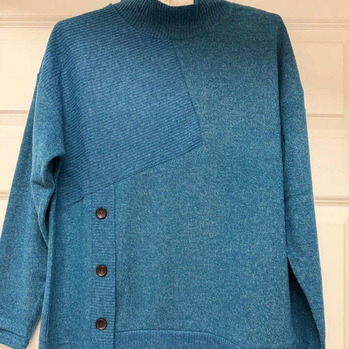Trisha Tyler Teal Asymmetrical Mock Neck Sweater