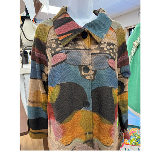 Slight Flared Front Button Jacket with Abstract Print