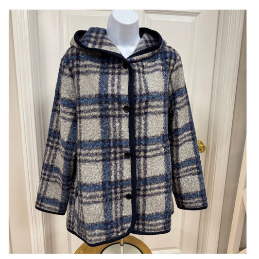 Cozy Hooded Plaid Blue Coucle Coat