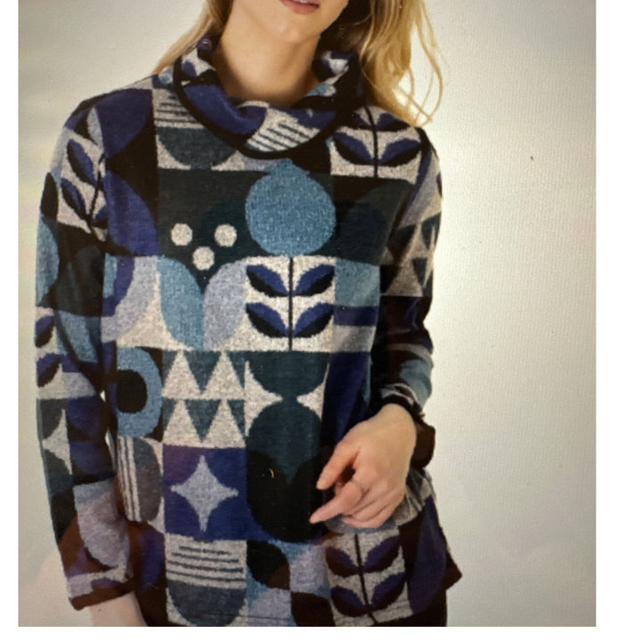 Trisha Tyler Teal Multi Soft Cowl Neck top