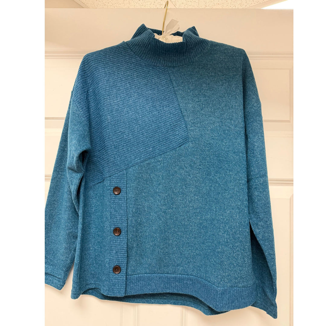 Trisha Tyler Teal Asymmetrical Mock Neck Sweater