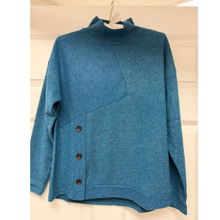 Trisha Tyler Teal Asymmetrical Mock Neck Sweater