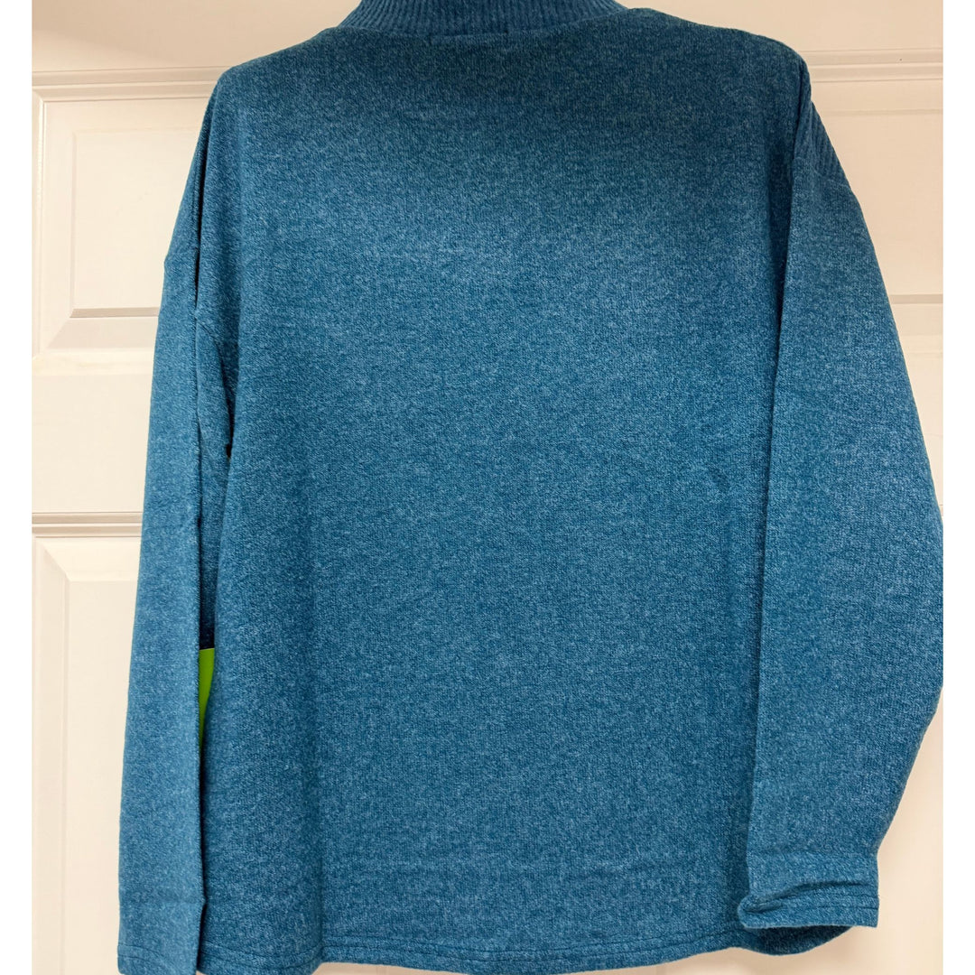 Trisha Tyler Teal Asymmetrical Mock Neck Sweater