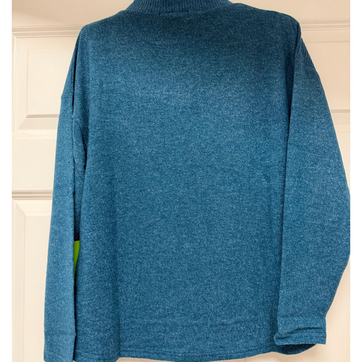 Trisha Tyler Teal Asymmetrical Mock Neck Sweater