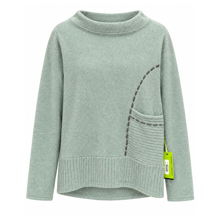 Trisha Tyler Turquoise Blanket Stitch Pocket Sweater
