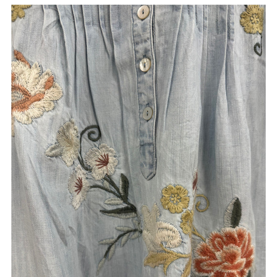 Kyla Seo Floral Embroidered Tencel Blouse - Light Wash Blue / Women&