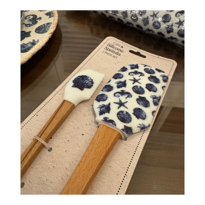 Coastal Navy &amp; White Silicone Spatula Set – 2-Piece Nautical Kitchen Duo