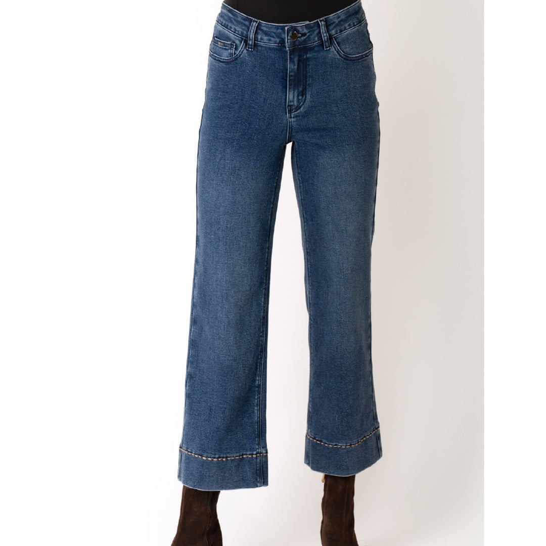 Lisette Amelia Wide Crop Denim Jeans with Pick Stitch Hem