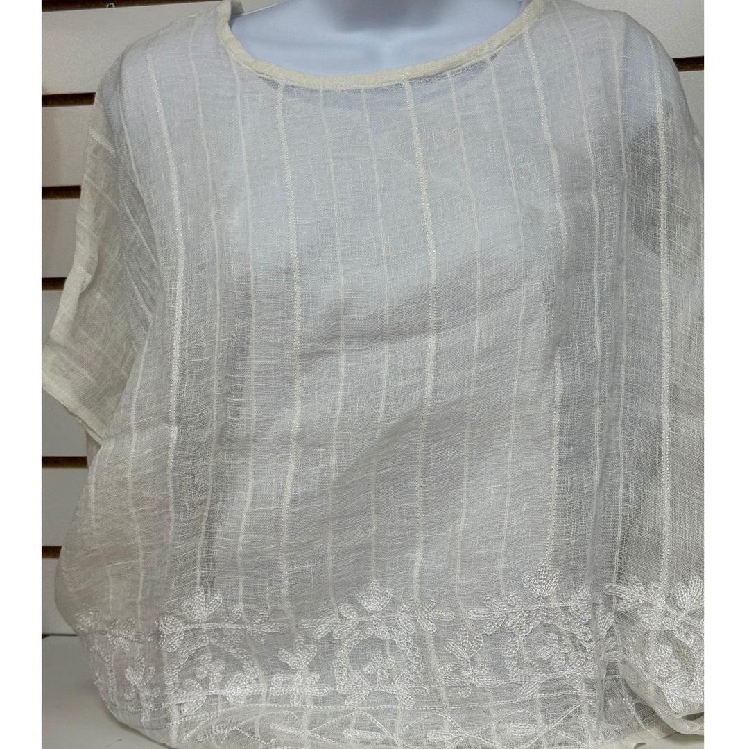 Cream White Embroidered Linen Venice Top - One Size