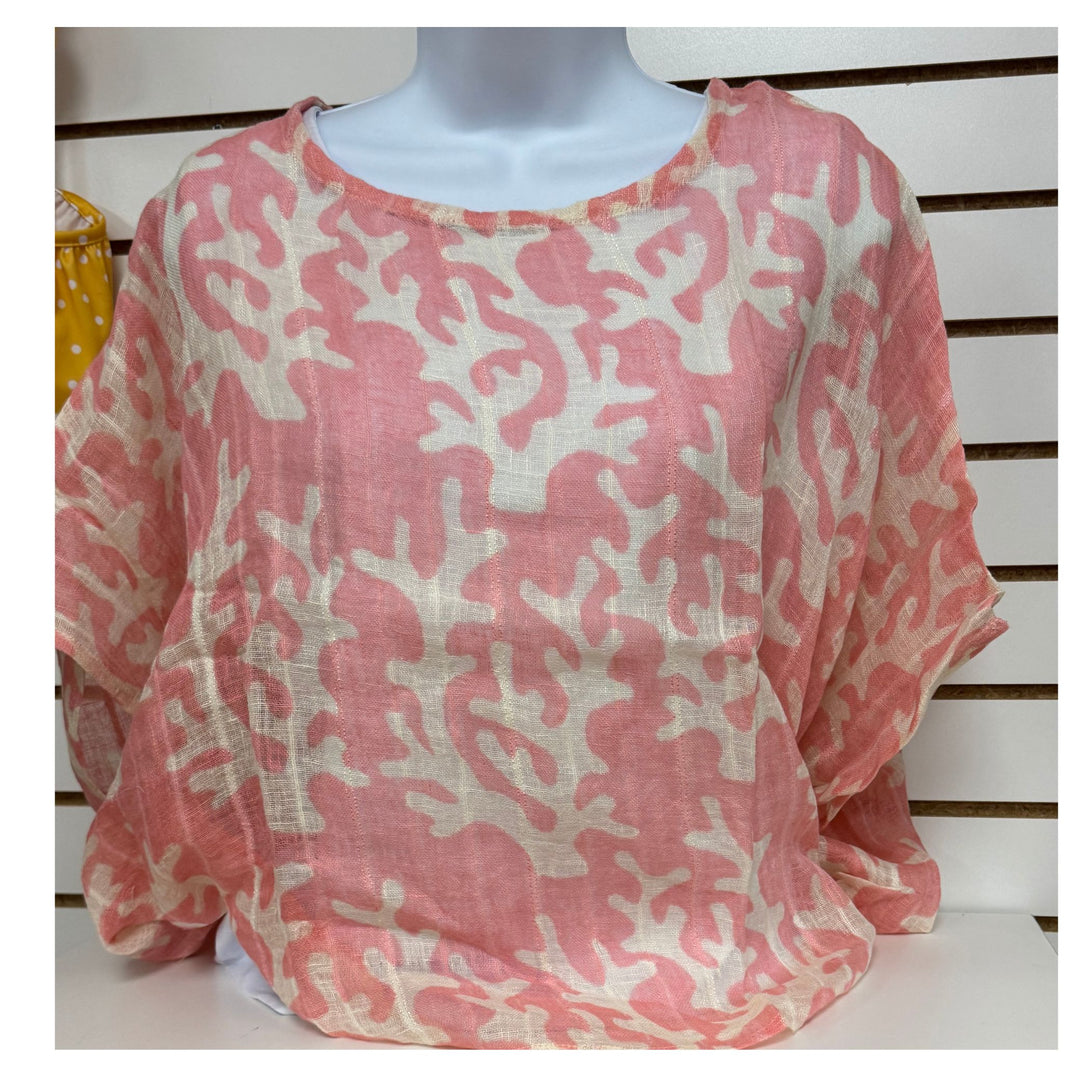 Coral Reef Print Linen Venice Top - One Size
