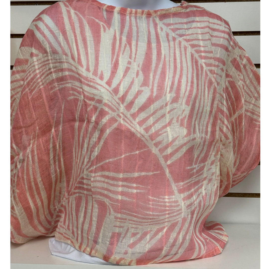 Dusty Rose Palm Leaf Linen Venice Top -- One Size