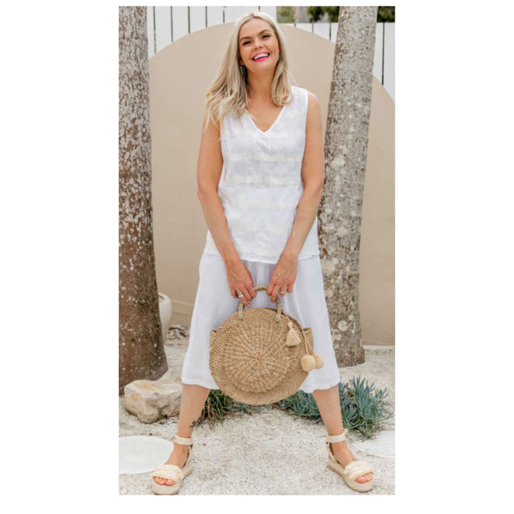 Top - Sequin Palm Tree White