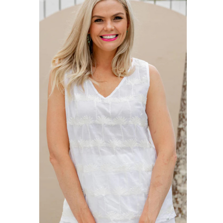Top - Sequin Palm Tree White