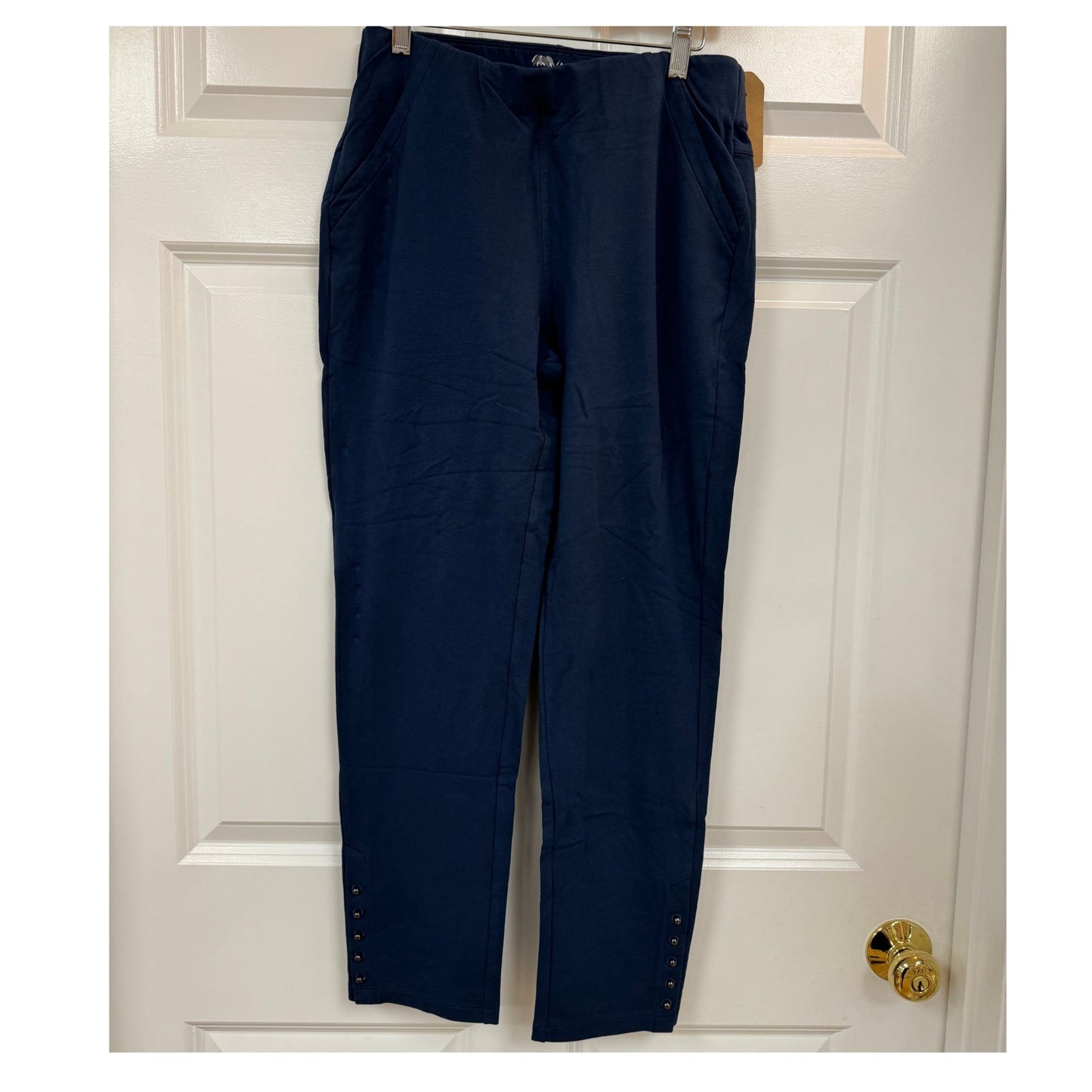 Wild Palm Button Hem Navy Pants