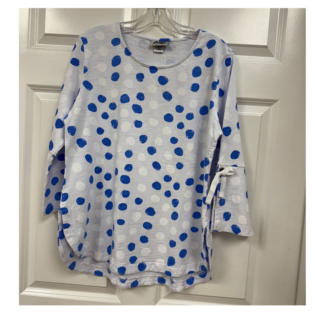 Top  Dotted Bell Sleeve White with Blue