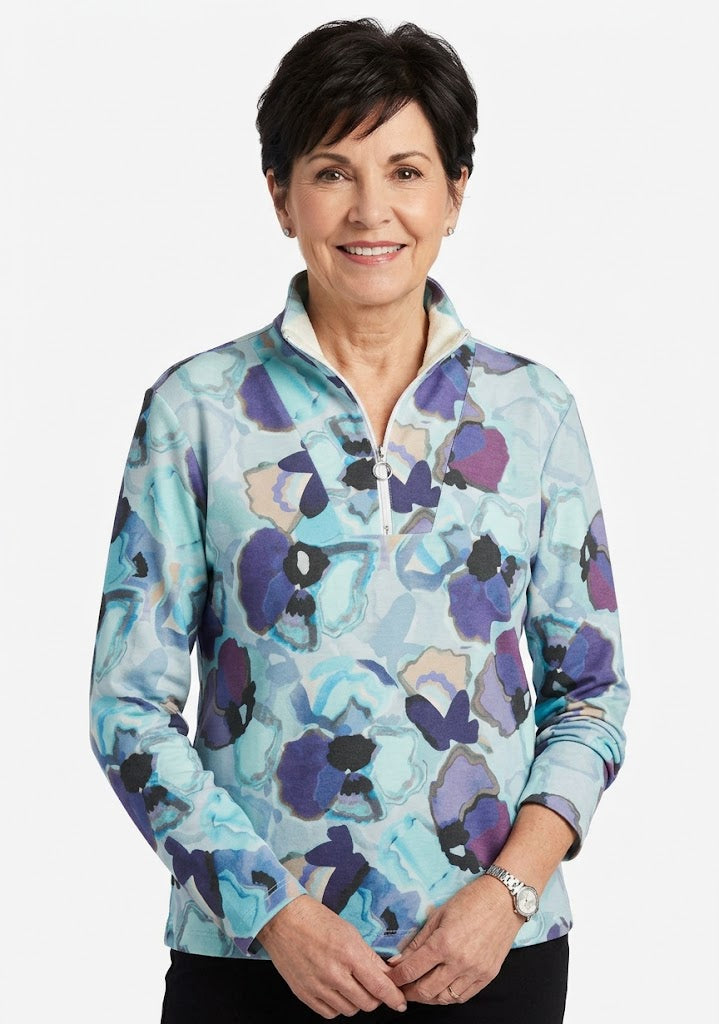 Azure Abstract French Terry 1/4 Zip Pullover