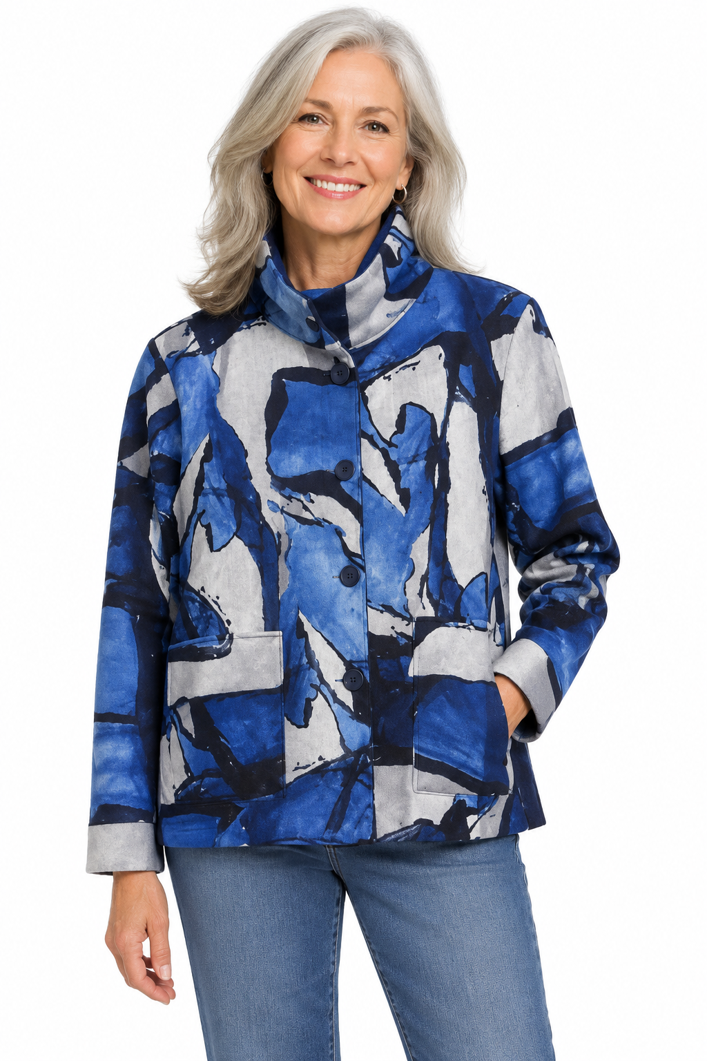 Trisha Tyler Blue Multi Abstract Print Jacket