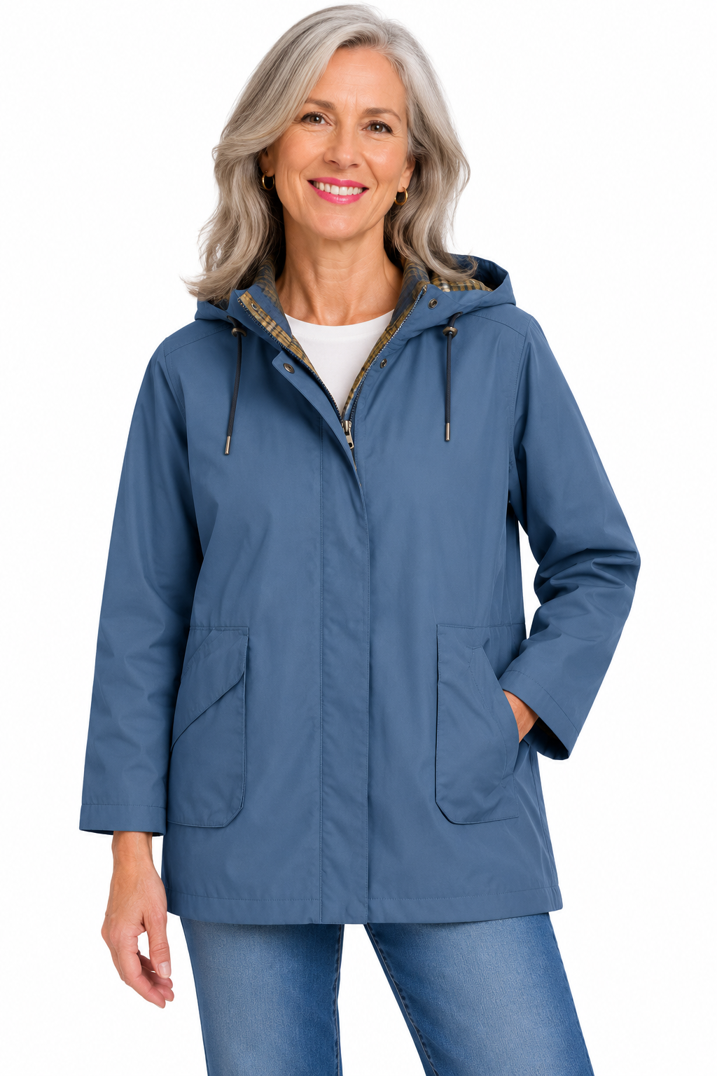 Batela Waterproof Padded Raincoat with Hood - Blue