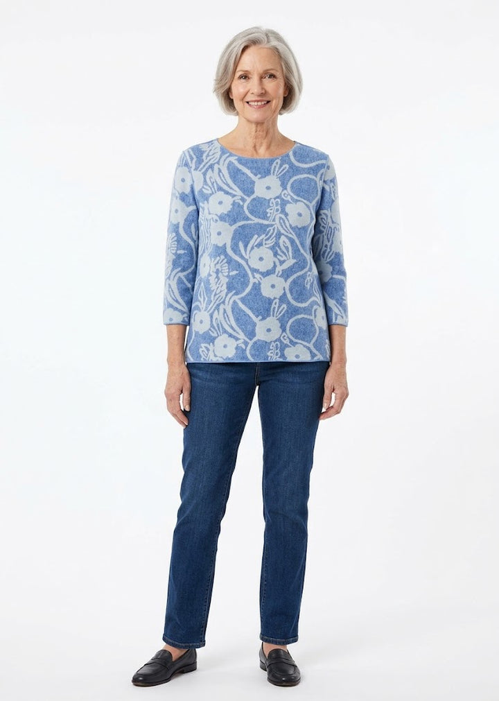 Azure Bloom 2-in-1 Reversible Floral Crew Neck Top