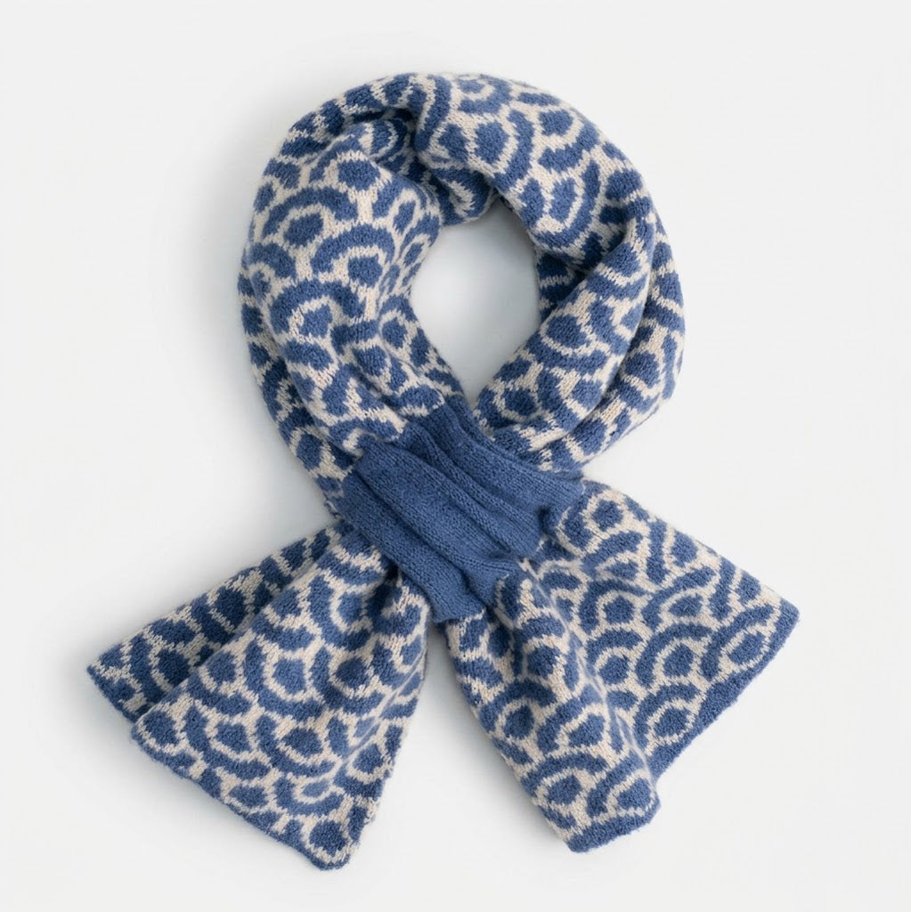 Agatha Scallop Knit Wrap Scarf - Denim &amp; Ivory