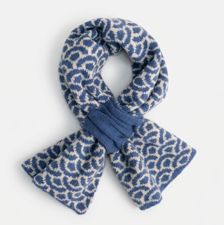 Agatha Scallop Knit Wrap Scarf - Denim &amp; Ivory