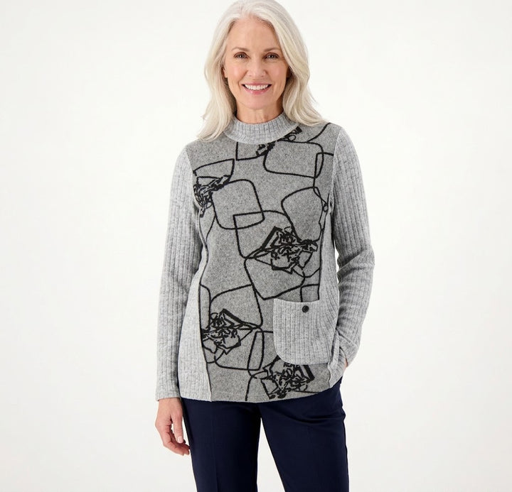 Grey Print Front Sweater