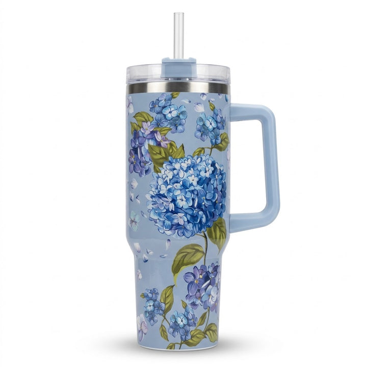 Hydrangea Haven 40 oz Stainless Steel Tumbler with Handle